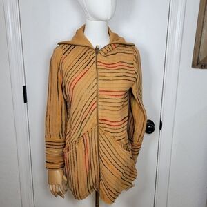 Soft Surroundings Kinsale Bouclé Jacket Top XS Striped Embroidered Cotton Boho